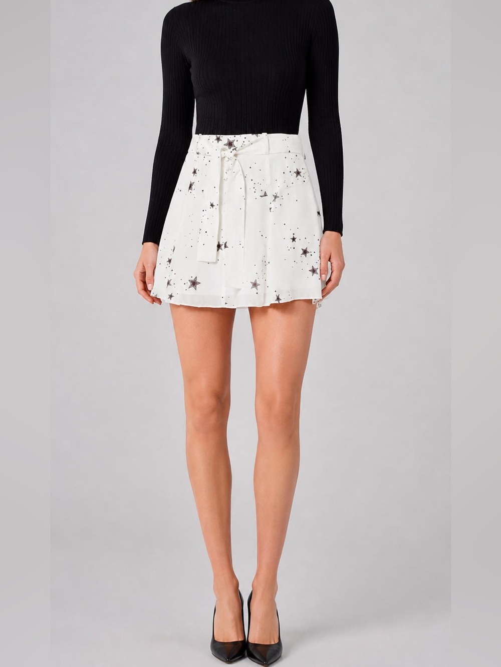 A.L.C. | Julian Silk Belted Mini Skirt in Eggshell Celestial Print, Size 4